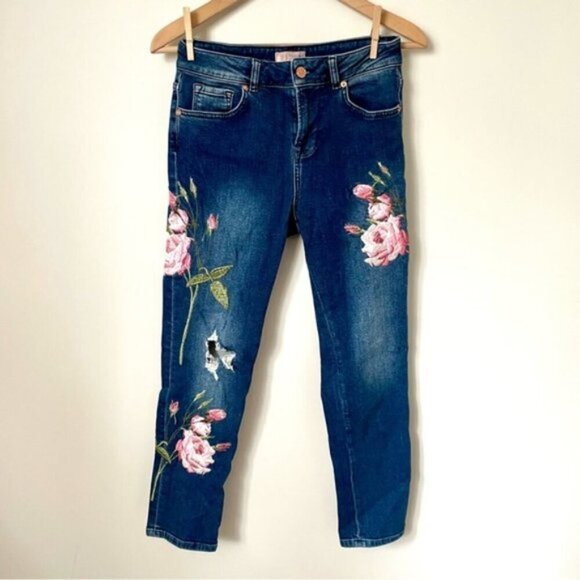 Ted Baker Khlowe Floral Embroidered Boyfriend Jeans - Picture 6 of 13